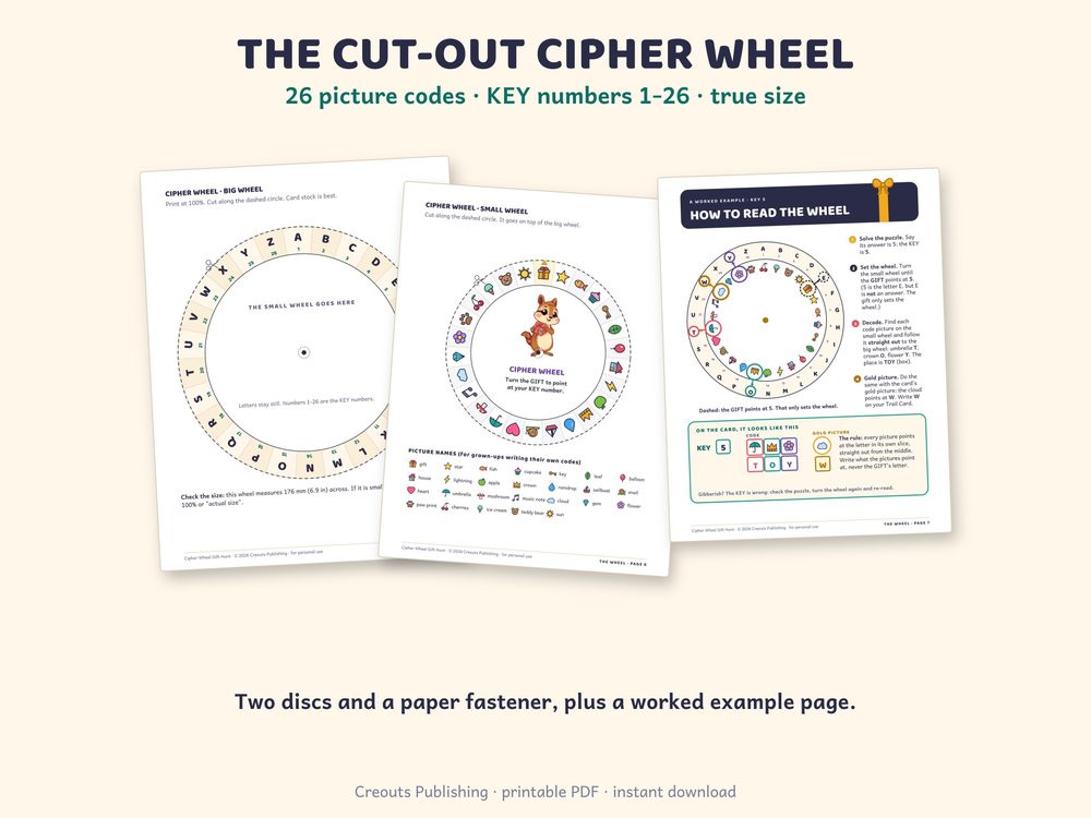 A page from the listing for Cipher Wheel Gift Hunt.
