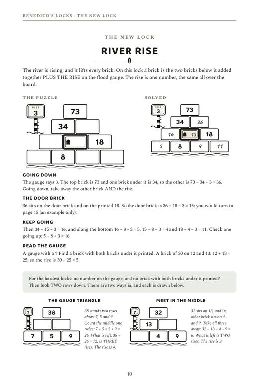 The New Lock page of Escape Anaconda Island explaining River Rise, with a puzzle and its solved version side by side.