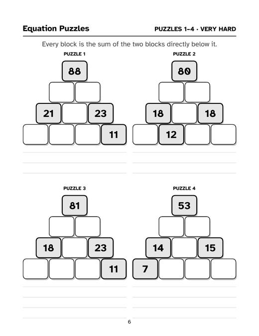 A puzzle page of Math Pyramid Equation Puzzles: One Variable with four very hard pyramids and ruled work-lines.