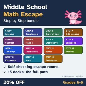 Middle School Math Escape Rooms Bundle, a Boom Learning bundle cover