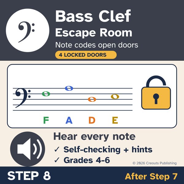 Bass Clef Escape Room: Note Codes Open the Doors, a self-checking Boom Learning deck cover