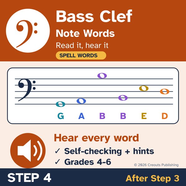 Bass Clef Note Words: Read the Notes, Hear the Word, a self-checking Boom Learning deck cover