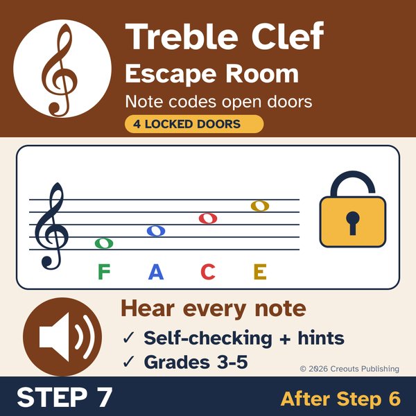 Treble Clef Escape Room: Note Codes Open the Doors, a self-checking Boom Learning deck cover