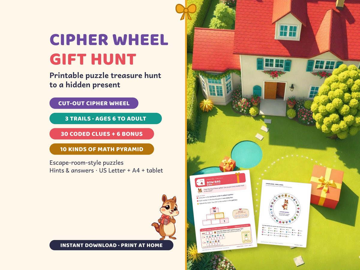Cipher Wheel Gift Hunt, first picture of its Etsy listing
