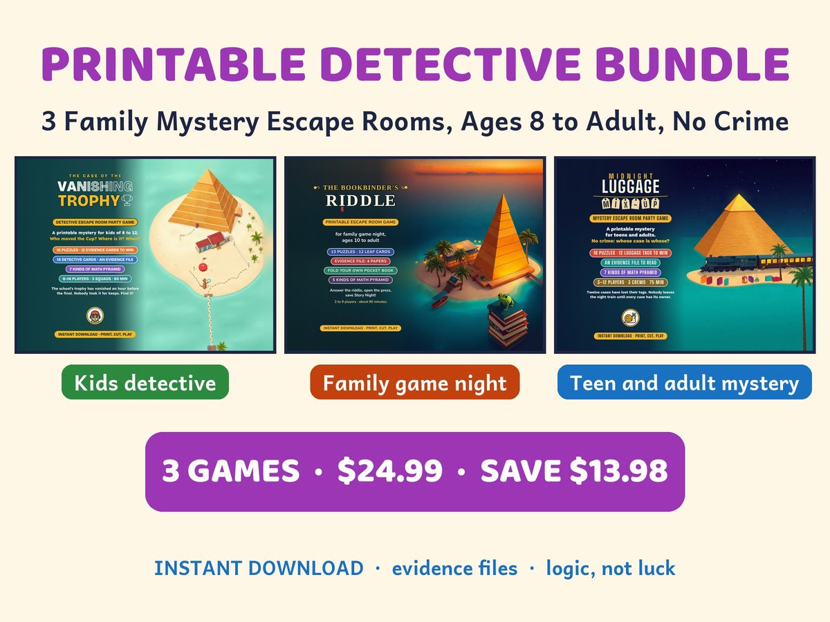 Printable Detective Escape Room Bundle, shown as the first picture of its Etsy listing