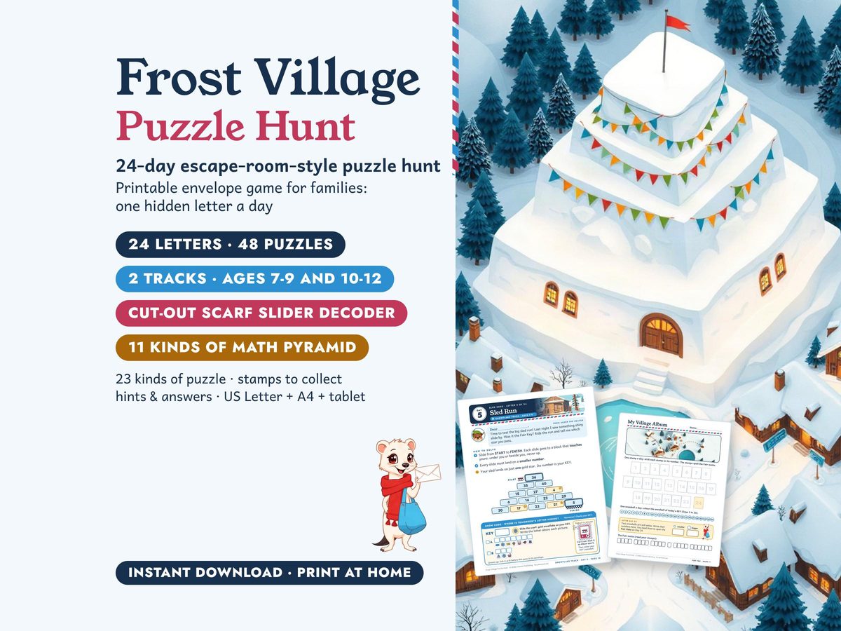 Frost Village Puzzle Hunt, first picture of its Etsy listing