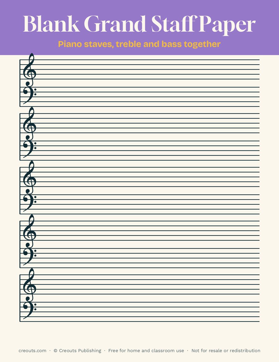 Blank Grand Staff Paper: Free Printable
