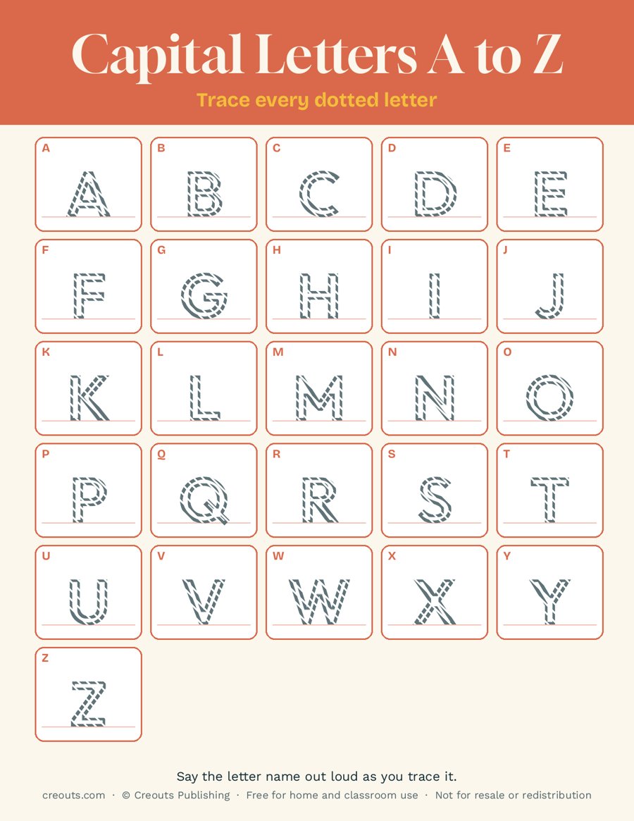 Capital Letters A to Z Tracing Worksheet: Free Alphabet Printable
