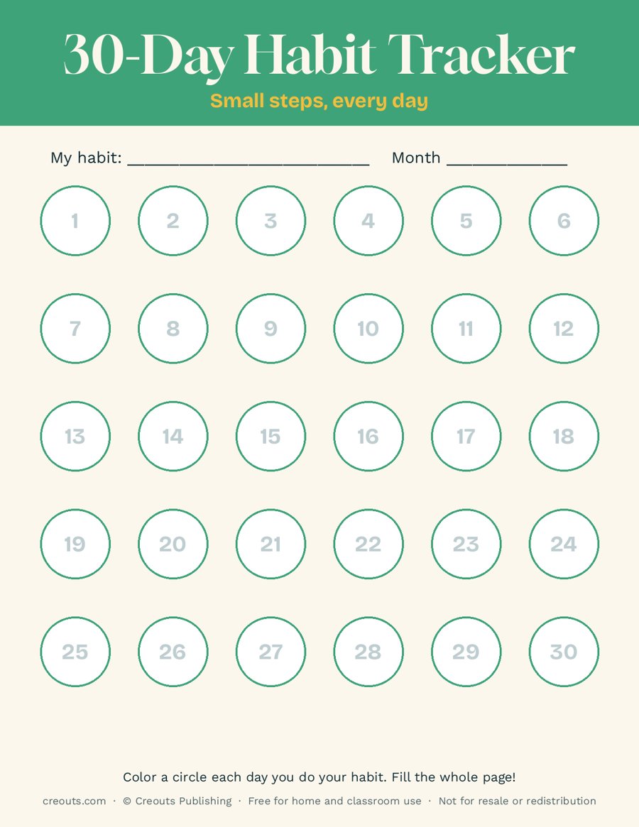 30-Day Habit Tracker: Free Printable