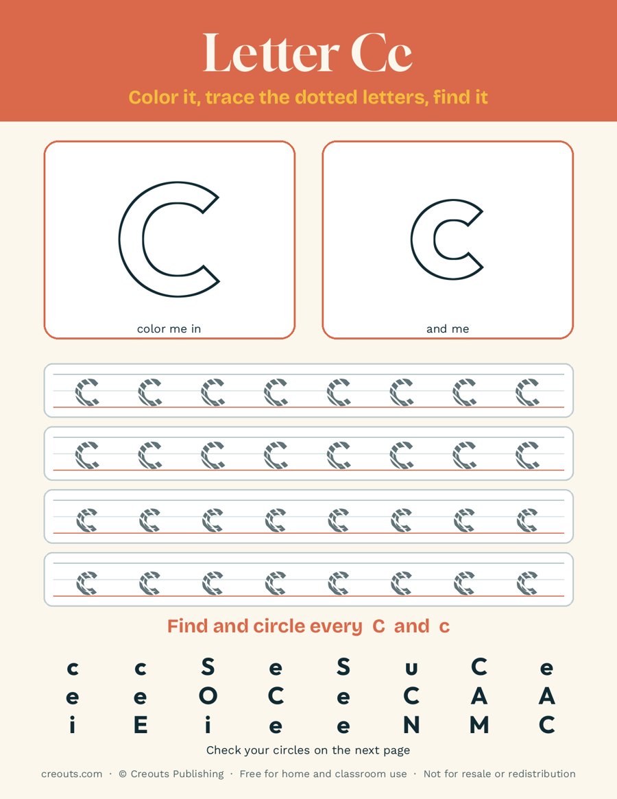 Letter C Tracing Worksheet: Free Alphabet Printable