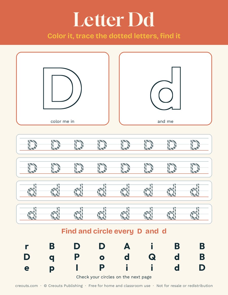 Letter D Tracing Worksheet: Free Alphabet Printable