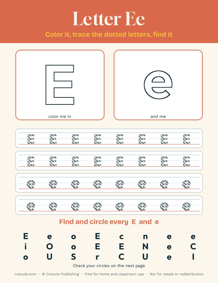 Letter E Tracing Worksheet: Free Alphabet Printable