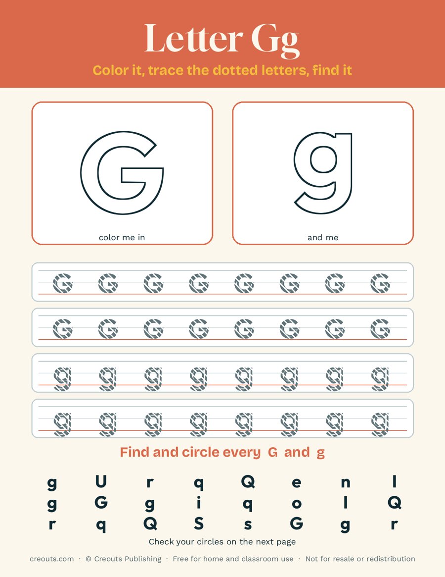 Letter G Tracing Worksheet: Free Alphabet Printable