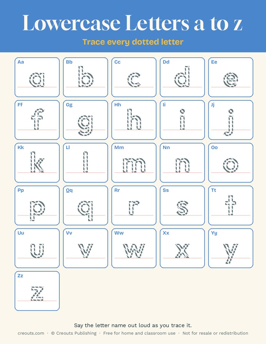 Lowercase Letters a to z Tracing Worksheet: Free Alphabet Printable