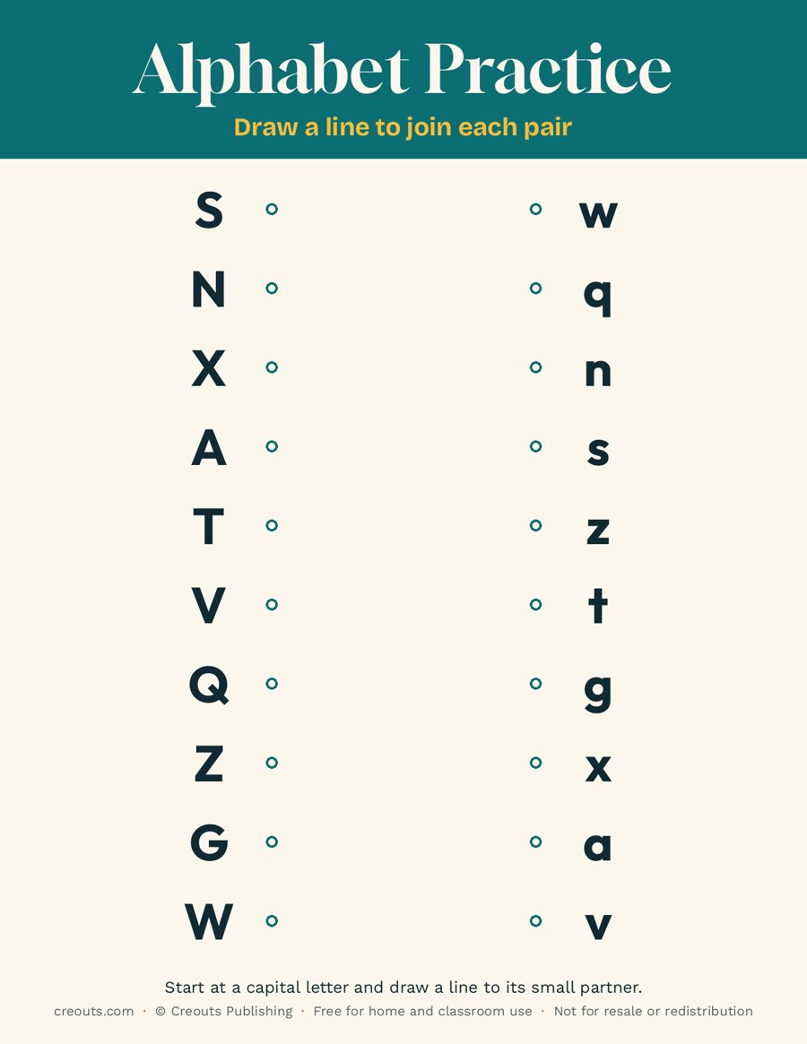Match Capital and Lowercase Letters: Free Alphabet Worksheet