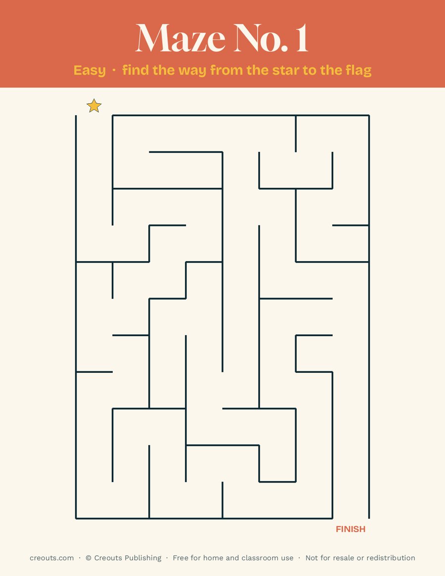Printable Maze No. 1 (Easy) with Solution