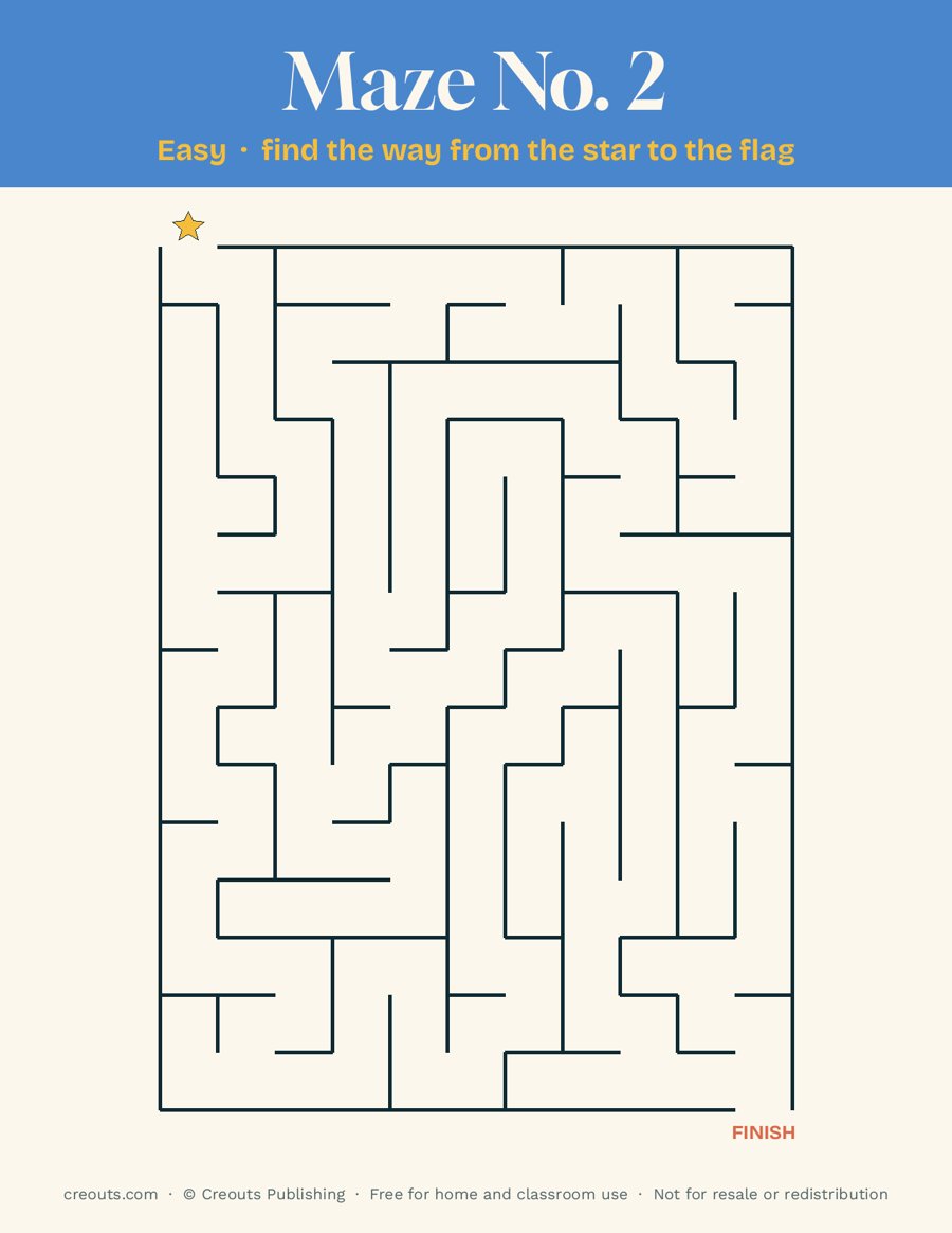 Printable Maze No. 2 (Easy) with Solution