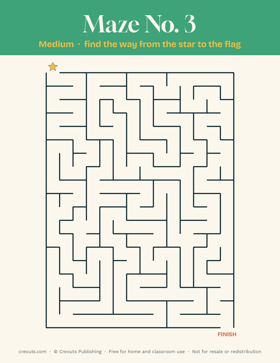 Printable Maze No. 3 (Medium) with Solution