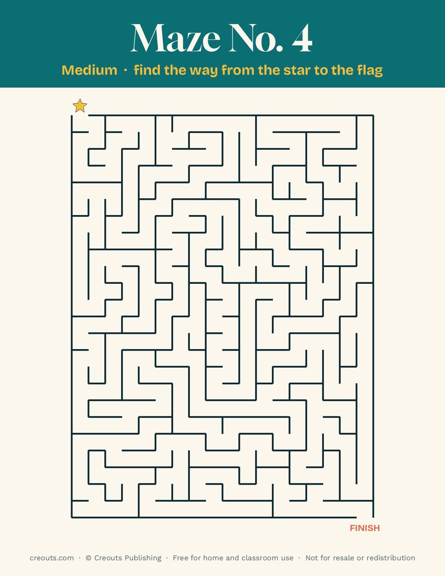 Printable Maze No. 4 (Medium) with Solution