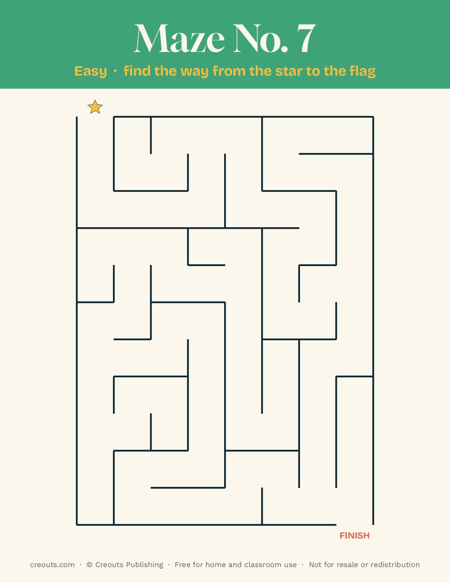 Printable Maze No. 7 (Easy) with Solution