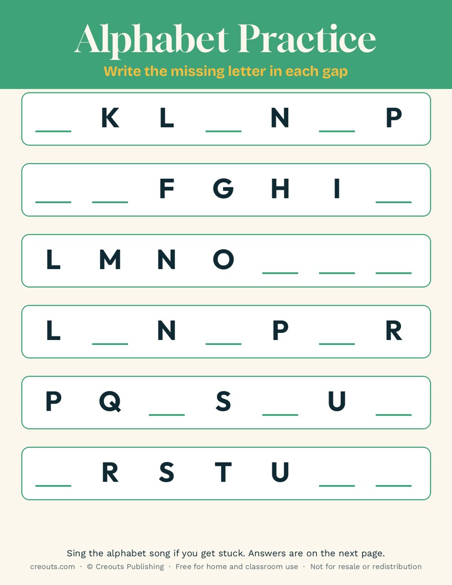 Missing Letters Alphabet Worksheet: Free Printable for Preschool