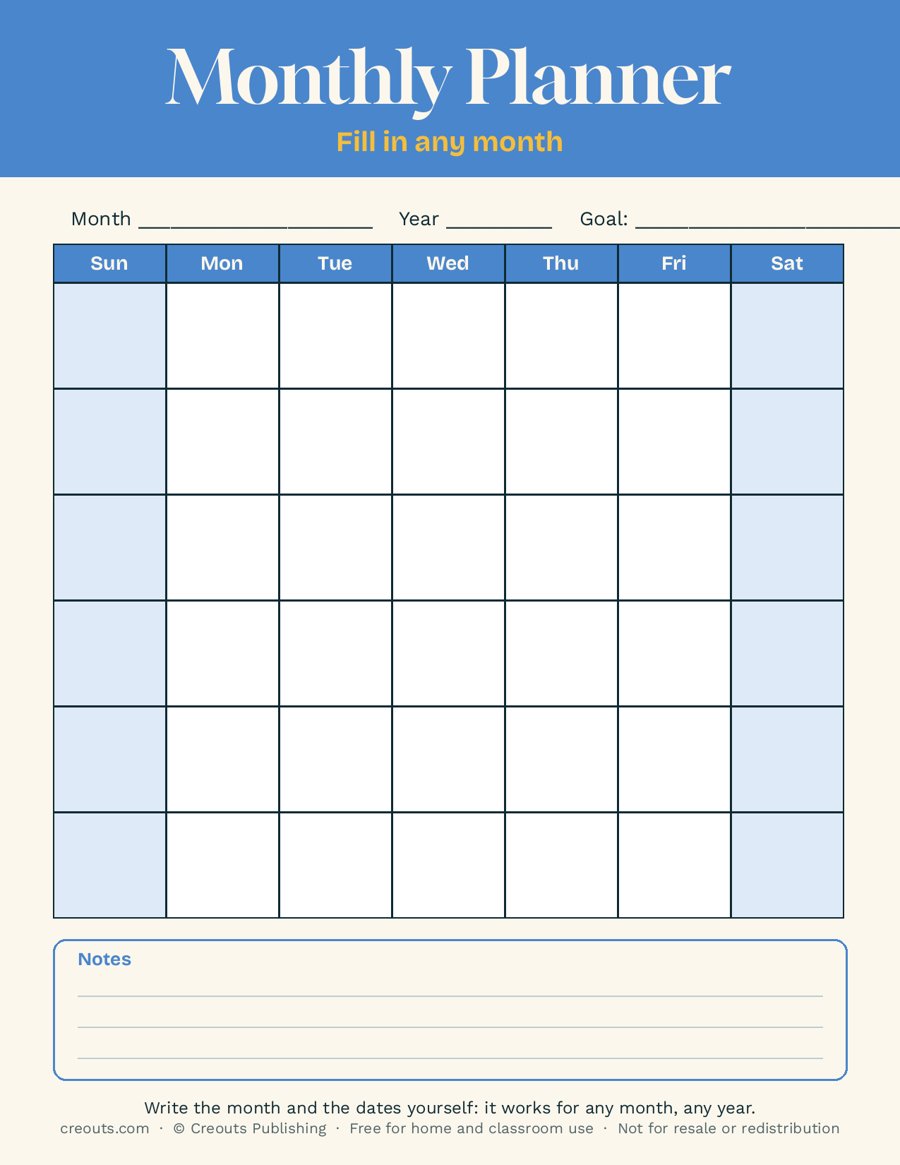 Monthly Planner: Free Printable
