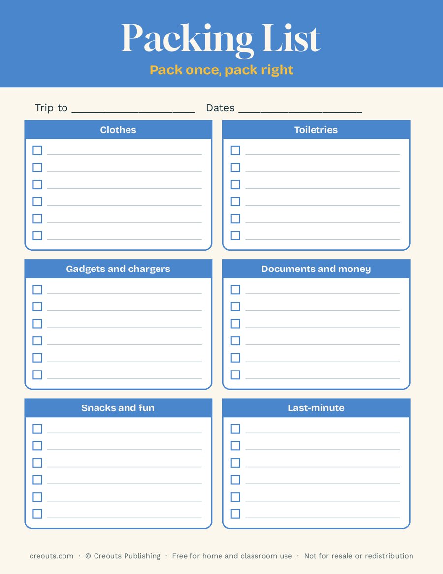 Packing List: Free Printable