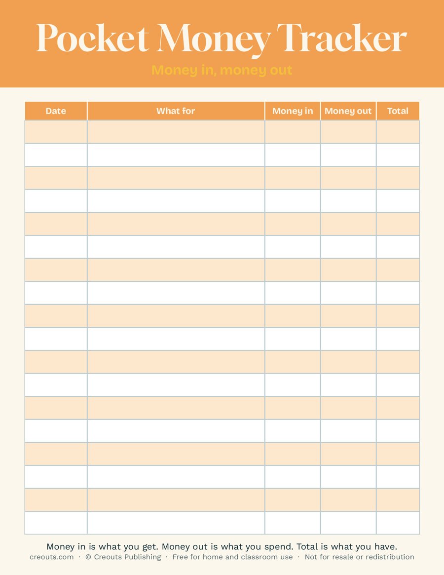 Pocket Money Tracker: Free Printable