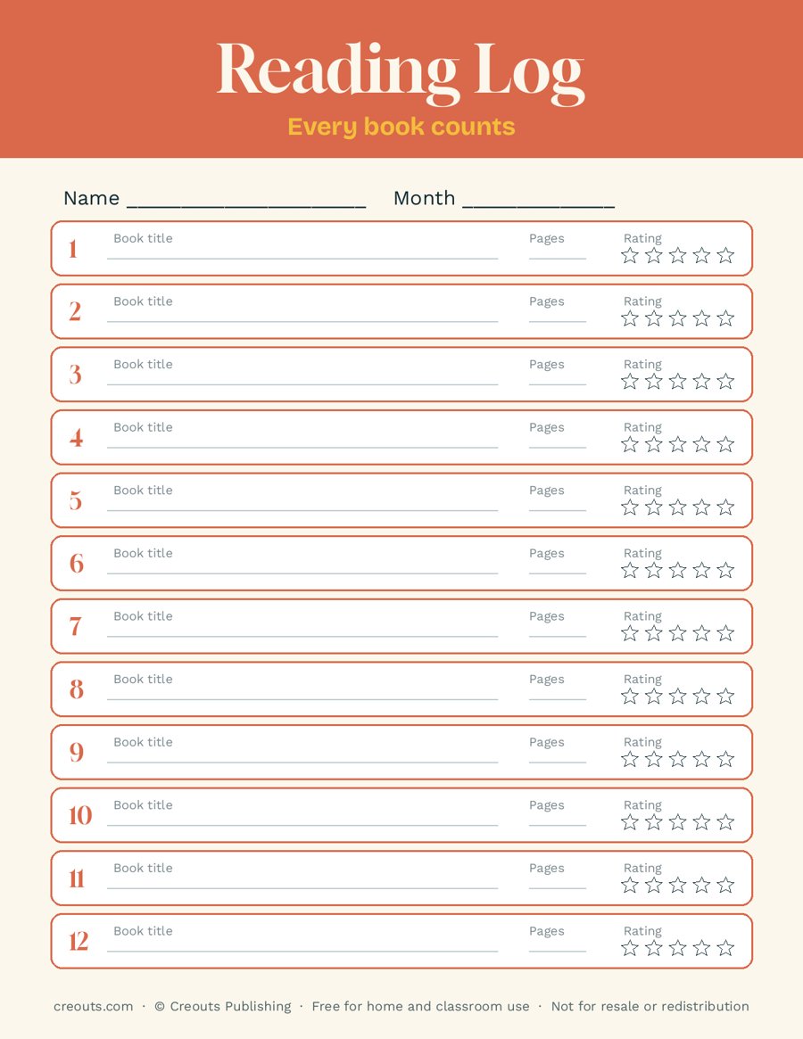 Reading Log: Free Printable