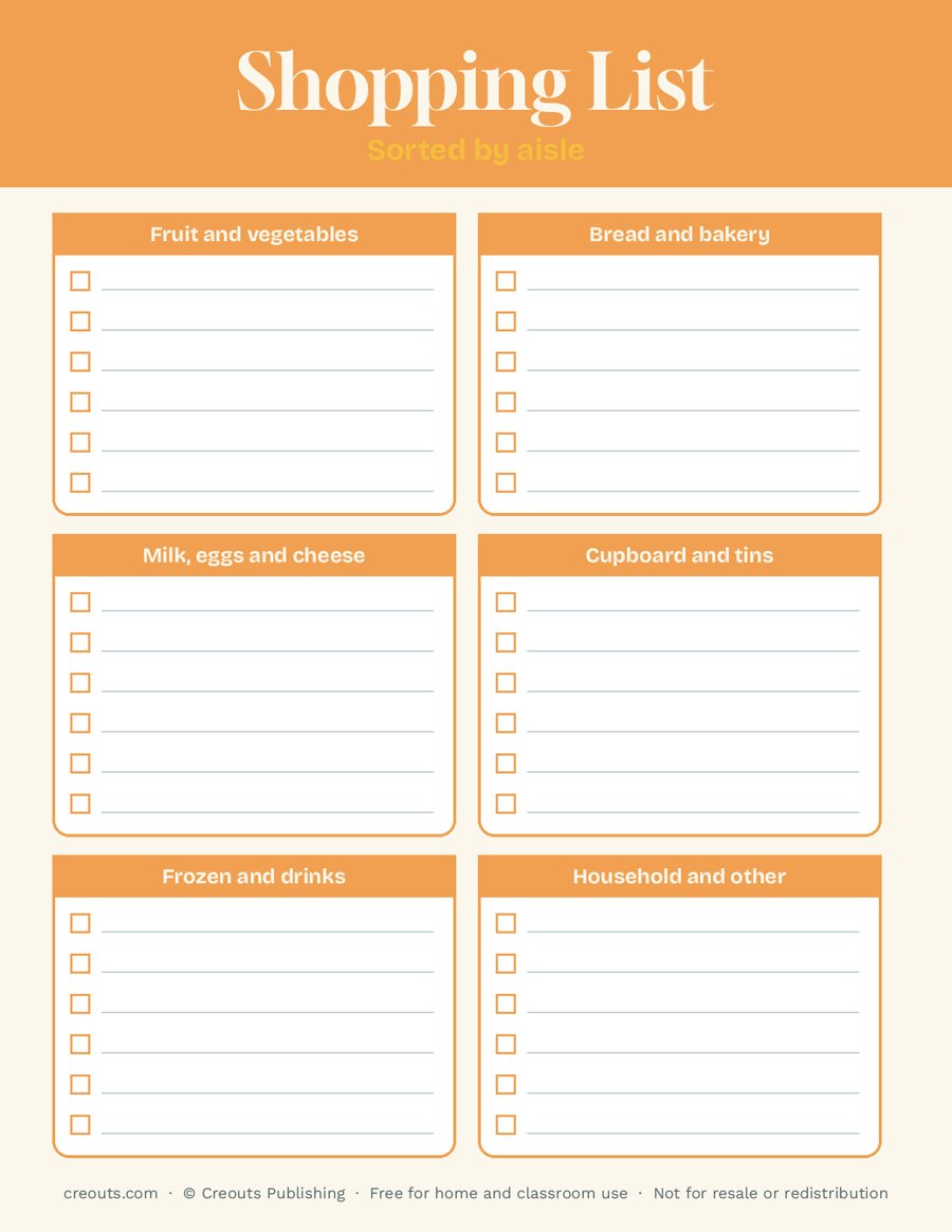 Shopping List: Free Printable