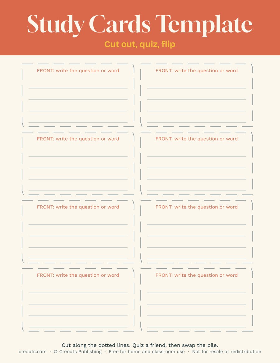 Study Cards Template: Free Printable