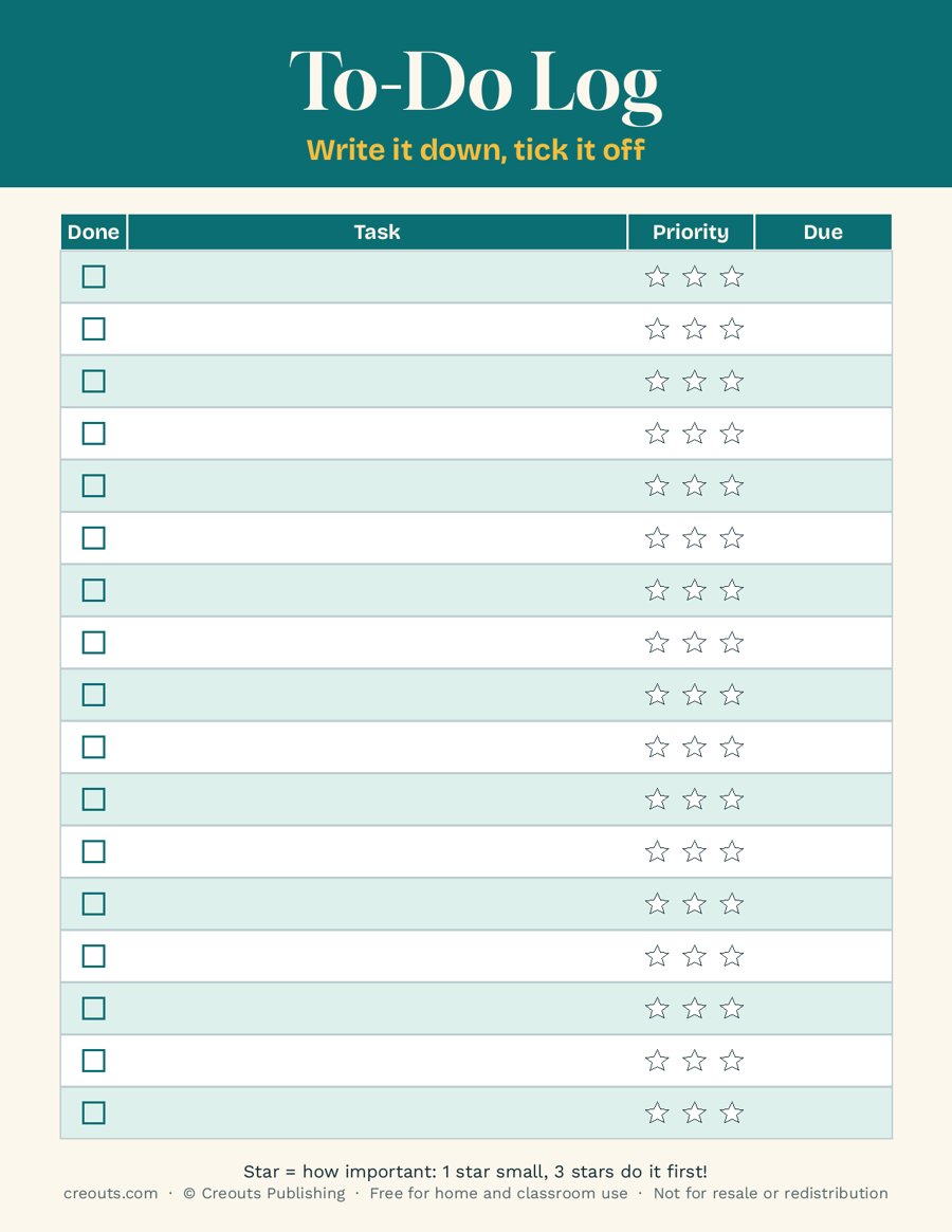 To-Do Log: Free Printable