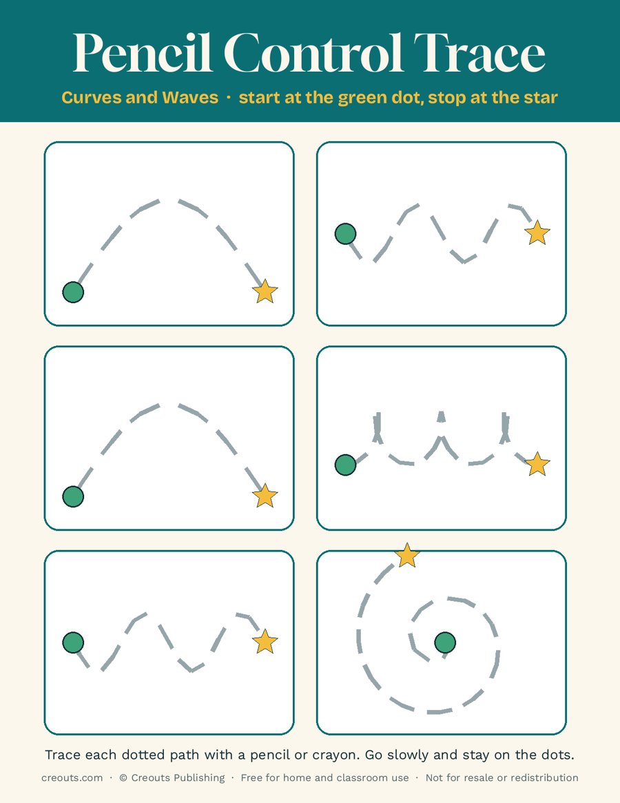 Pencil Control Tracing: Curves and Waves Free Toddler Printable 2