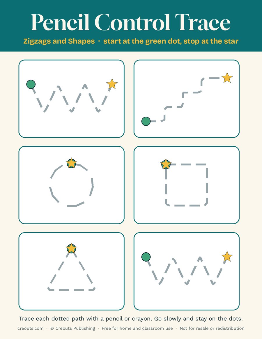 Pencil Control Tracing: Zigzags and Shapes Free Toddler Printable 3