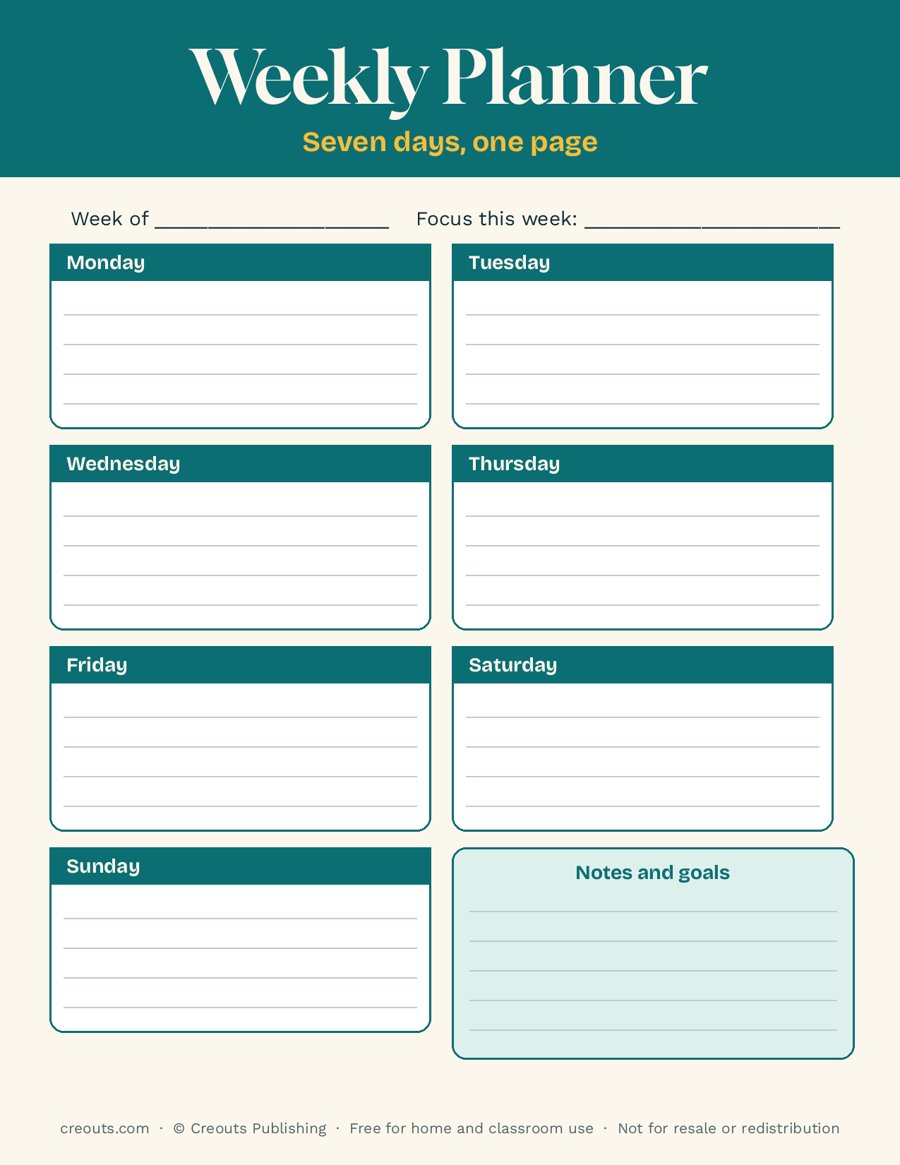 Weekly Planner: Free Printable