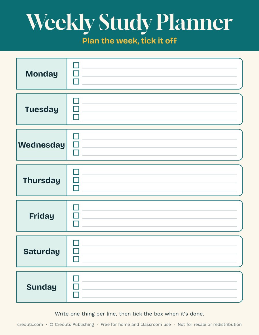 Weekly Study Planner: Free Printable